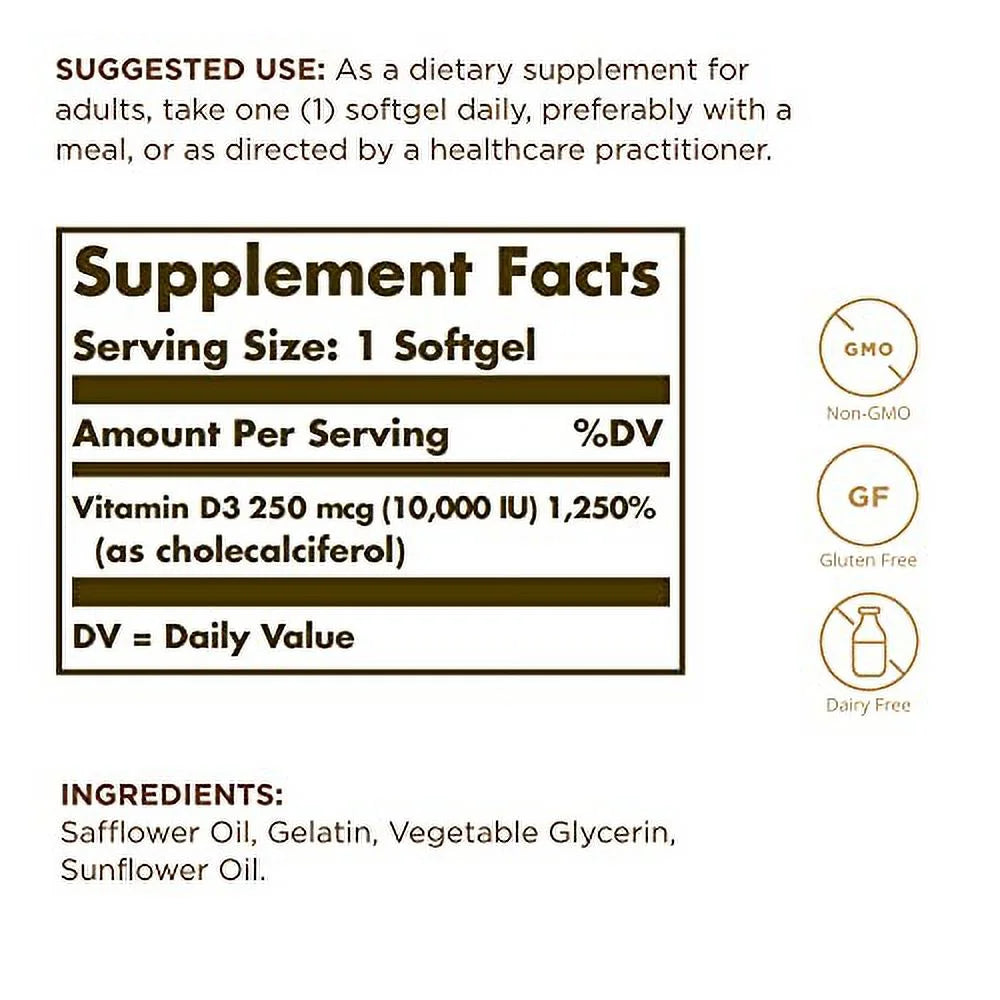 Vitamin D3 250 MCG (10,000 IU) 120 Softgels X691237