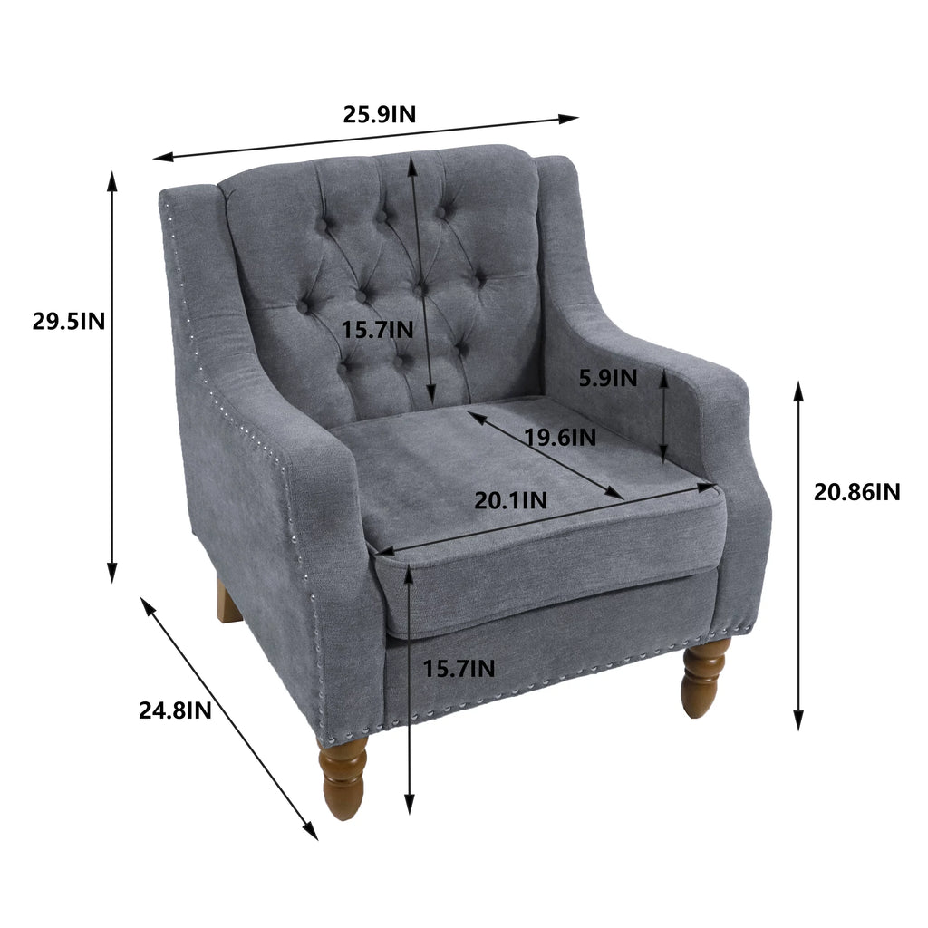 Gray Linen Fabric Button Tufted Accent Chair F8239