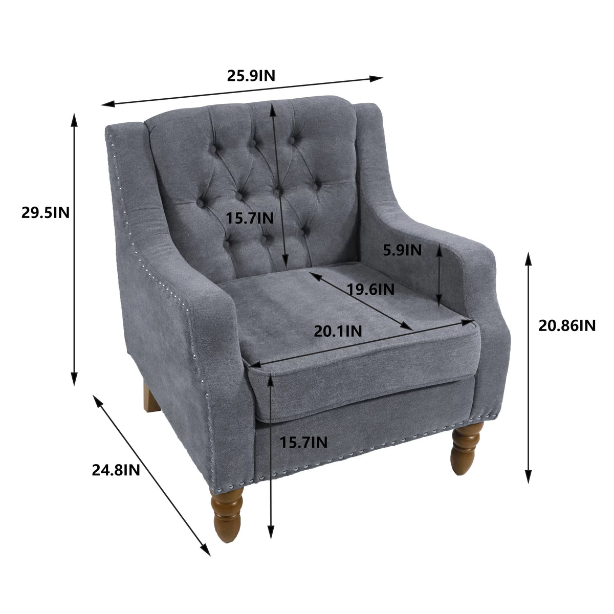 Gray Linen Fabric Button Tufted Accent Chair F8239