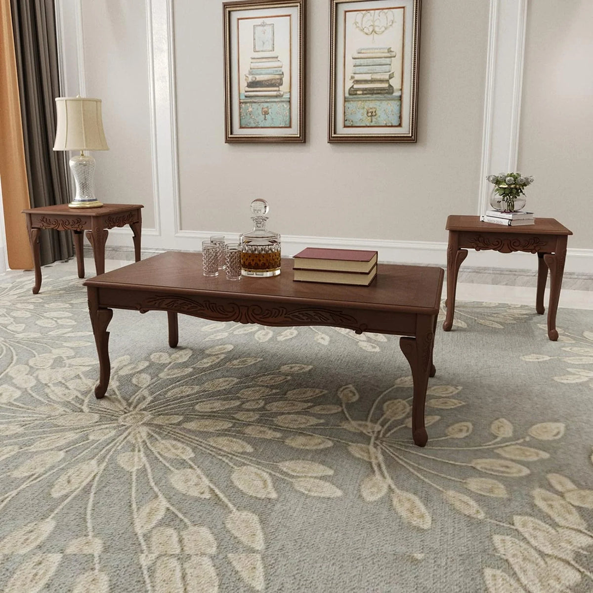 3 Piece Wood Coffee Table Set with 2 End Tables H186648