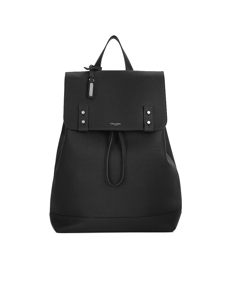 Black Grained Leather Backpack P634
