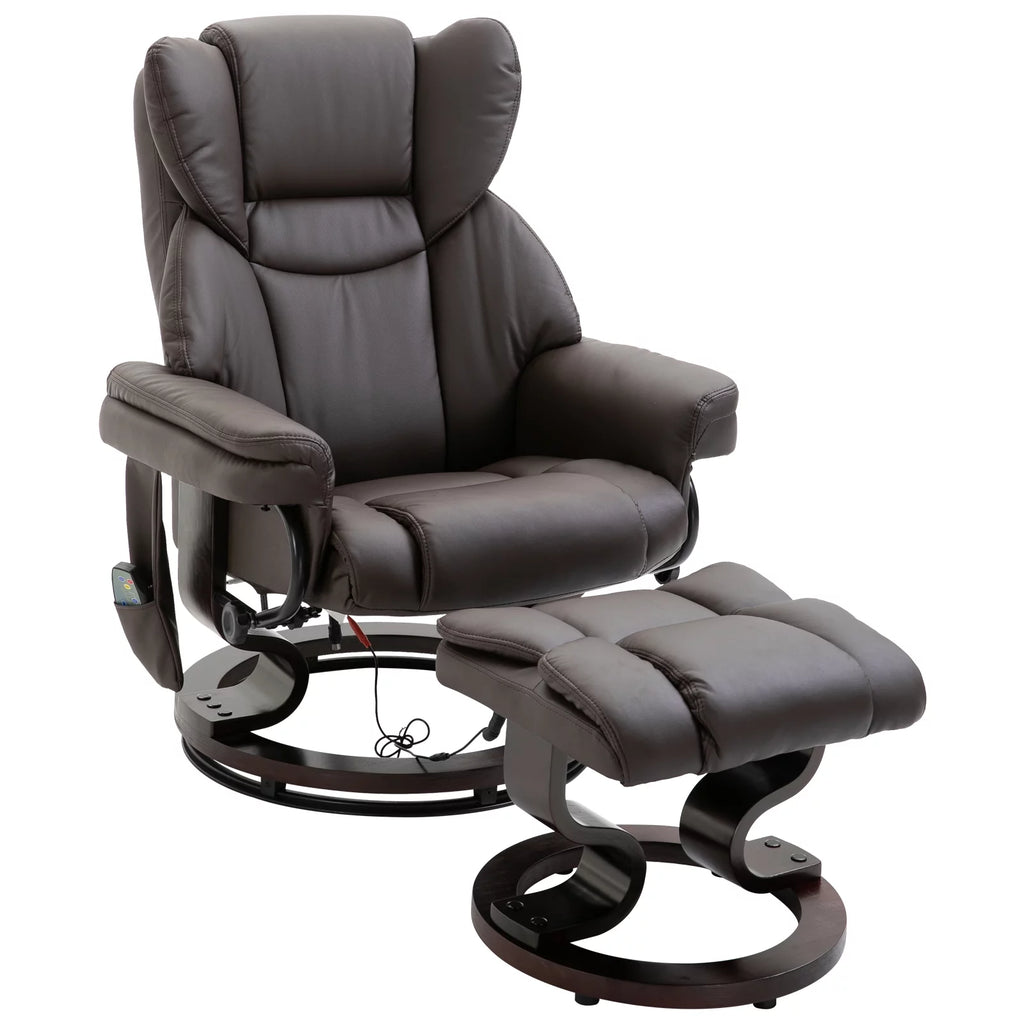 Brown Faux Leather Massage Recliner Chair with Footrest B414