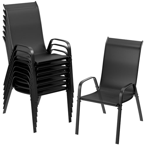 Black Stackable Textilene Patio Chairs with Metal Frame R960