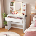 White Small Vanity Desk with Mirror and Lights V135