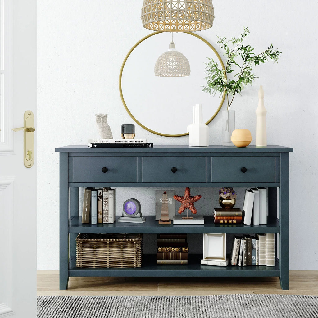 Solid Wood Console Table with Drawers and Shelves P3558