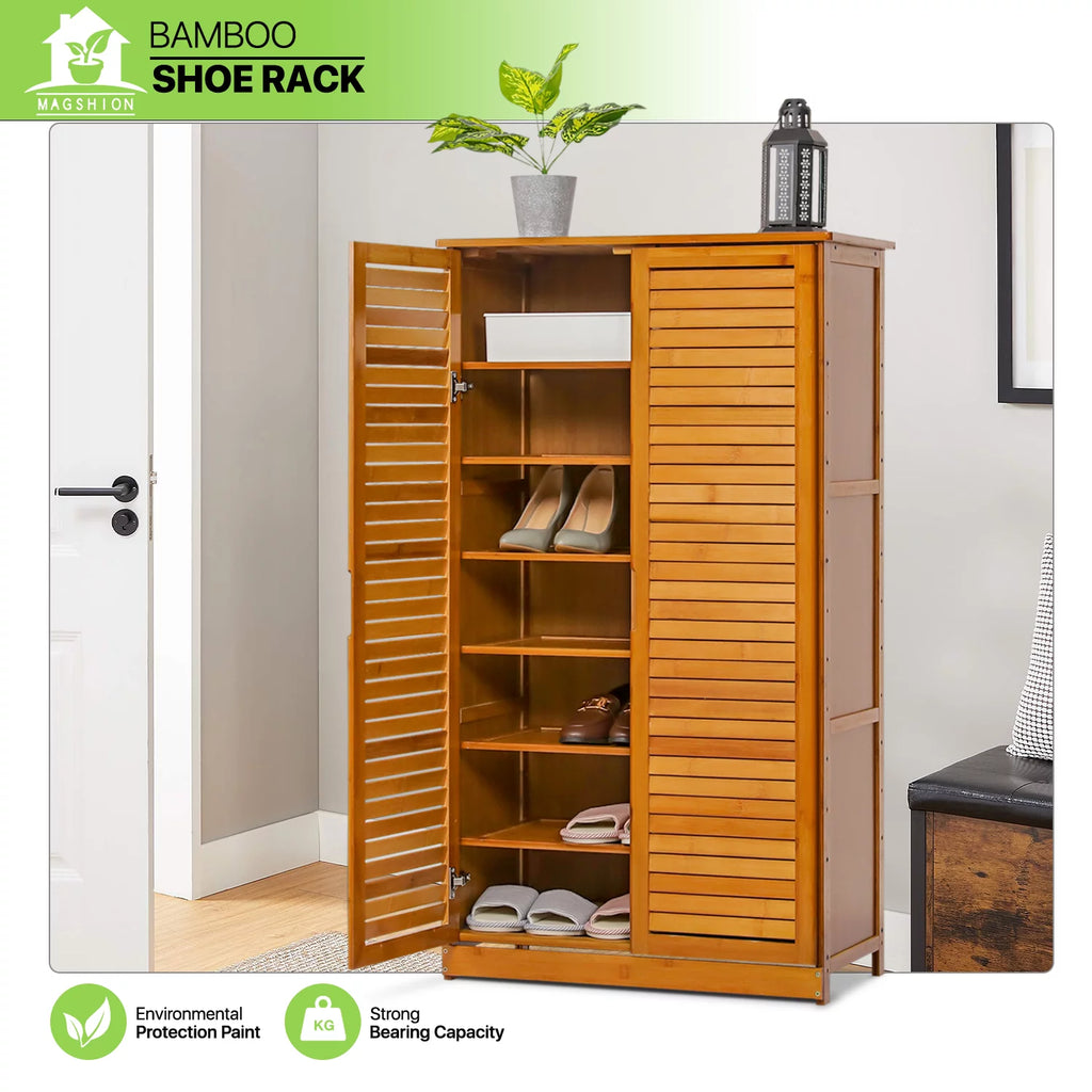 Bamboo 7 Tiers 21 Pairs Shoes Rack with Door X792