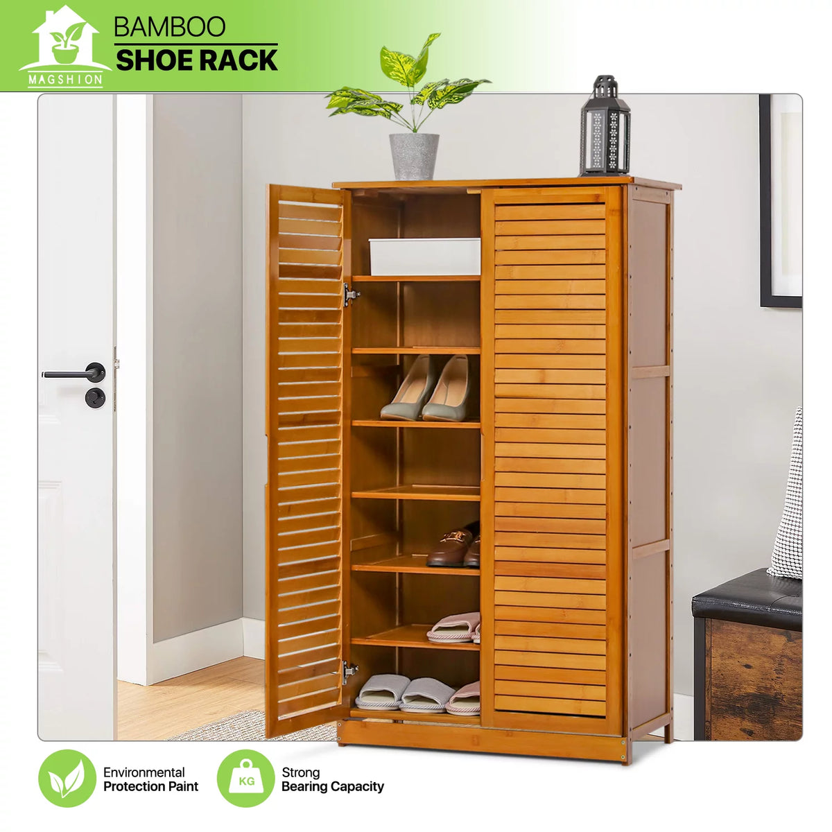 Bamboo 7 Tiers 21 Pairs Shoes Rack with Door X792