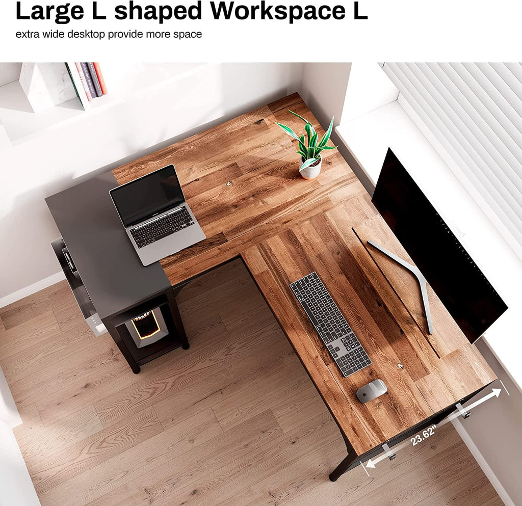 Reversible L Shaped Corner Computer Desk with Shelves L512677