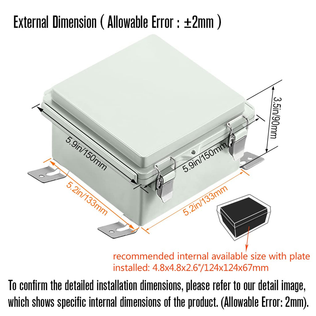 ABS IP67 Waterproof Junction Box with Mounting Plate 150x150x90mm Pack of 2 S36305