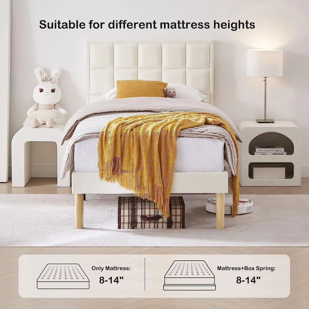 Queen Velvet Platform Bed Frame with Headboard H86485
