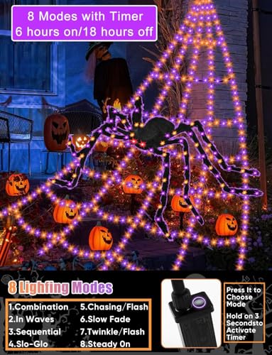 Halloween Decorations Lights with 4ft Spider, 8 Modes, Waterproof R16620