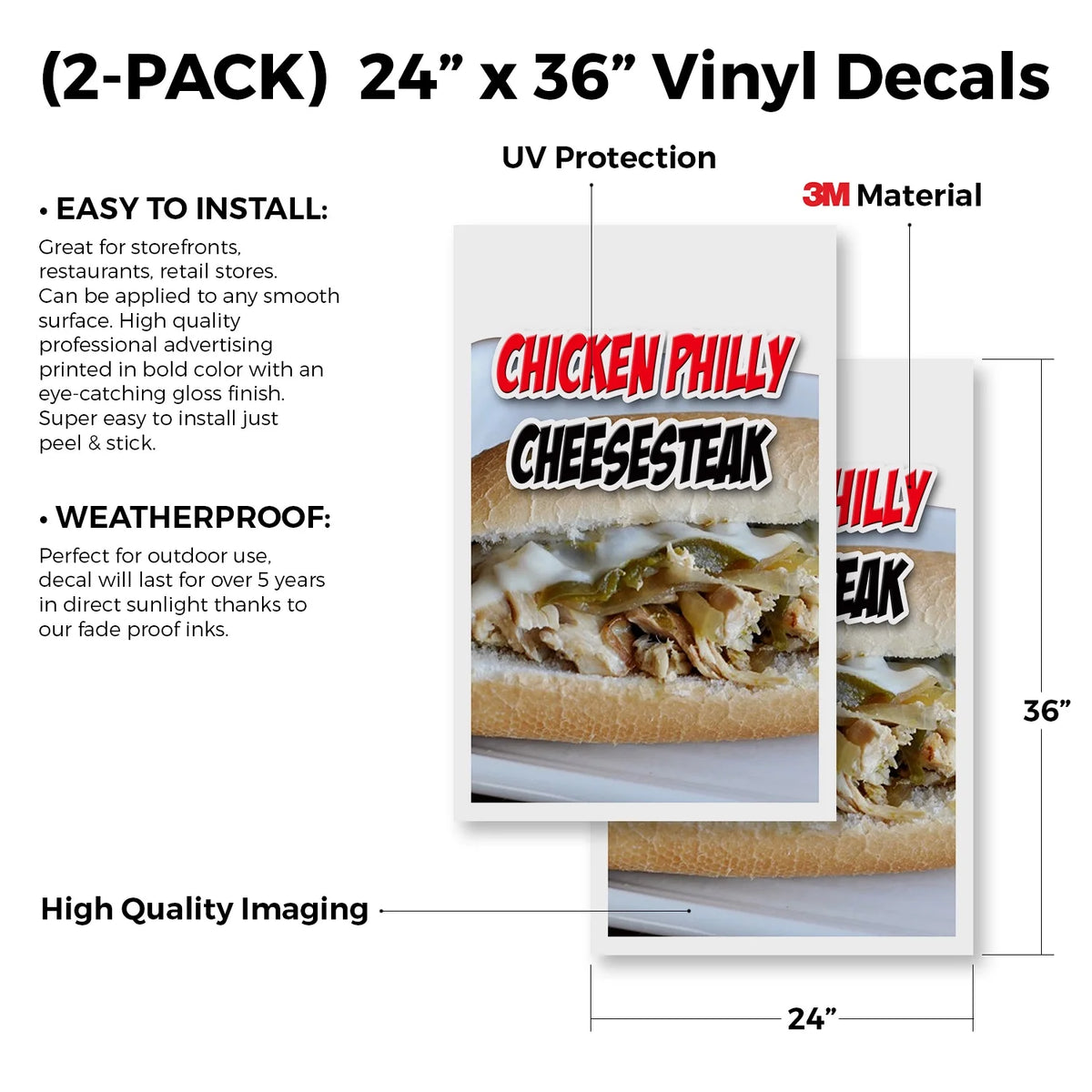 Chicken Philly Cheesesteak 2-Pack 24" x 36" Vinyl Decals S10879