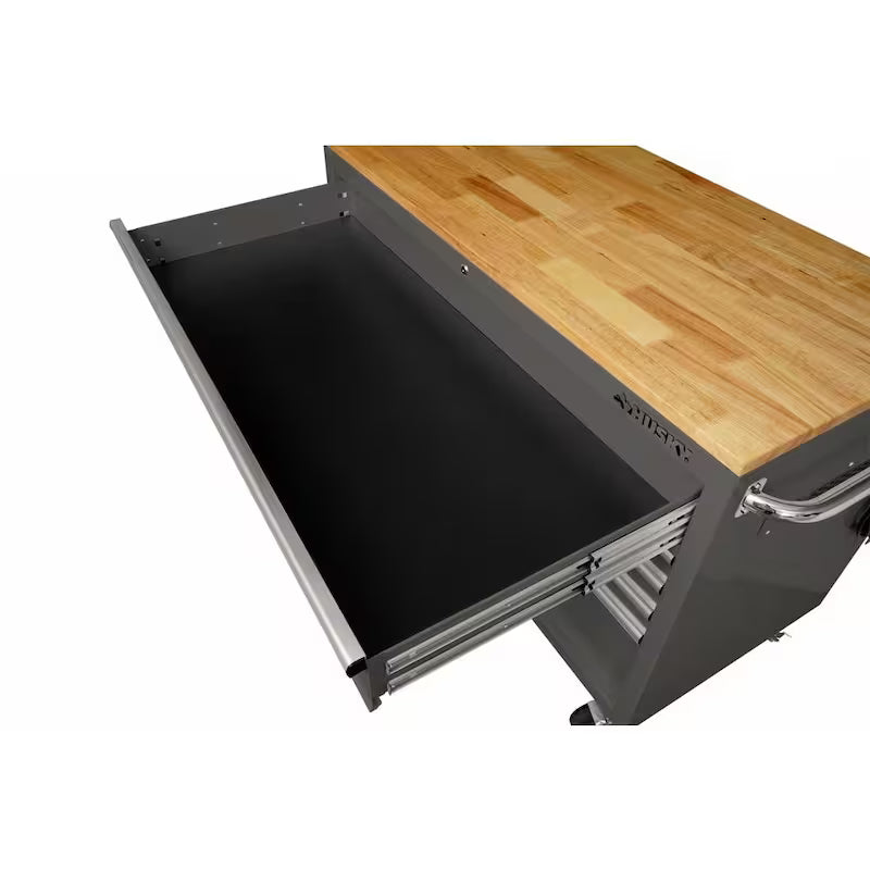 9-Drawer Mobile Workbench Cabinet with Solid Wood Top in Gloss Gray T4744