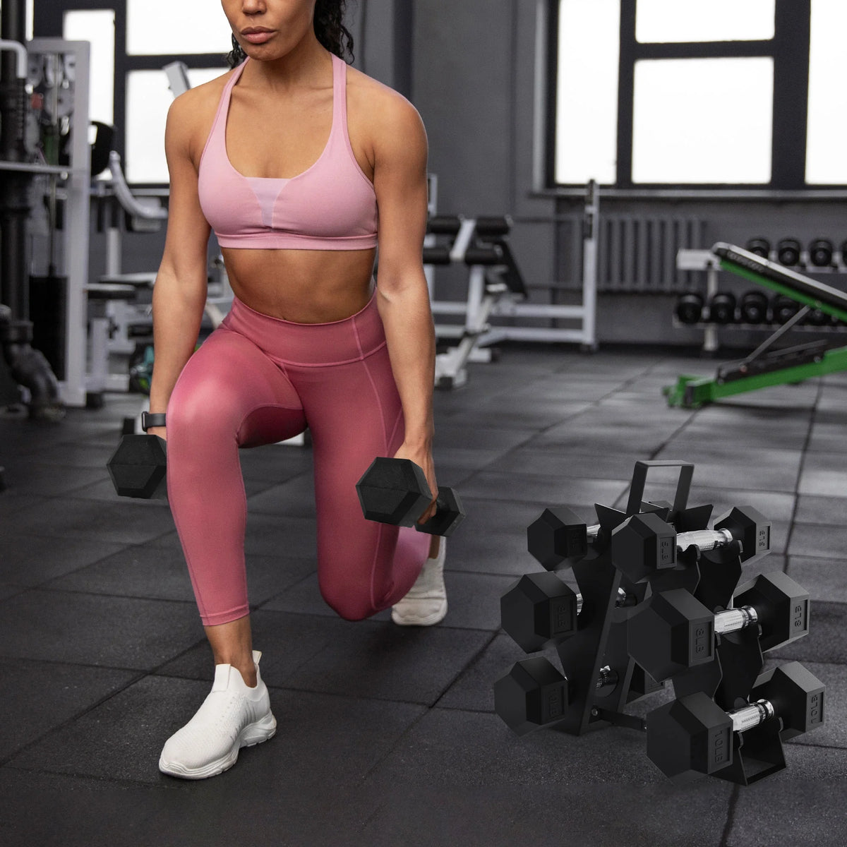 5, 8, and 10 Pound Dumbbell Pairs with Metal Rack D115889