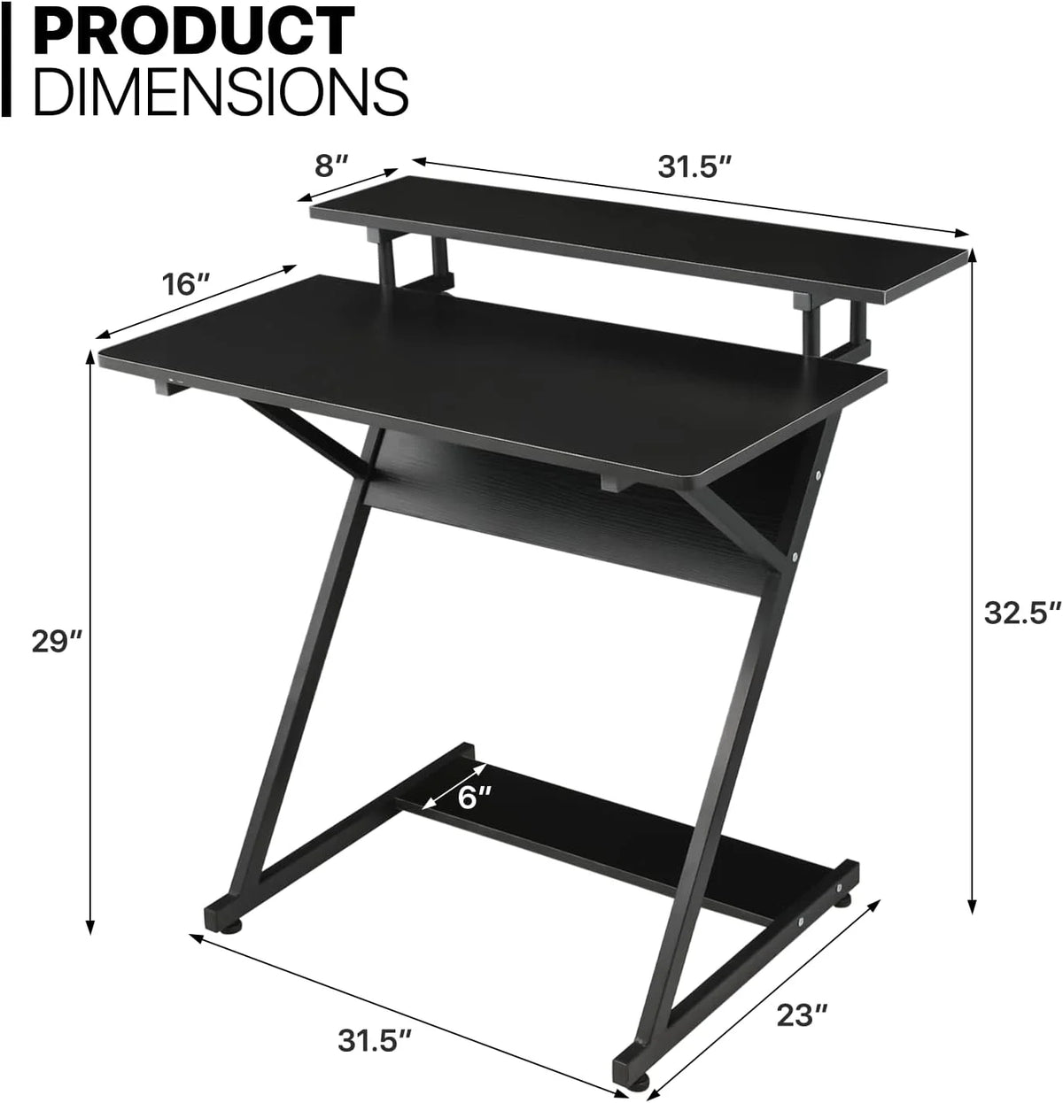 Black 3 Tier Z-Shape Computer Desk T121709