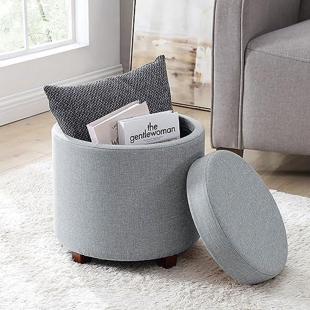 Round Velvet Ottoman with Lift Off Lid and Tray Lid E86659