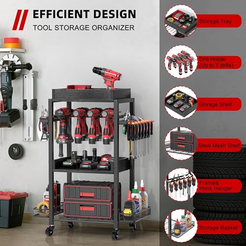 Power Tool Organizer with Rolling Cart and Open Tool Chest Cabinet U141630