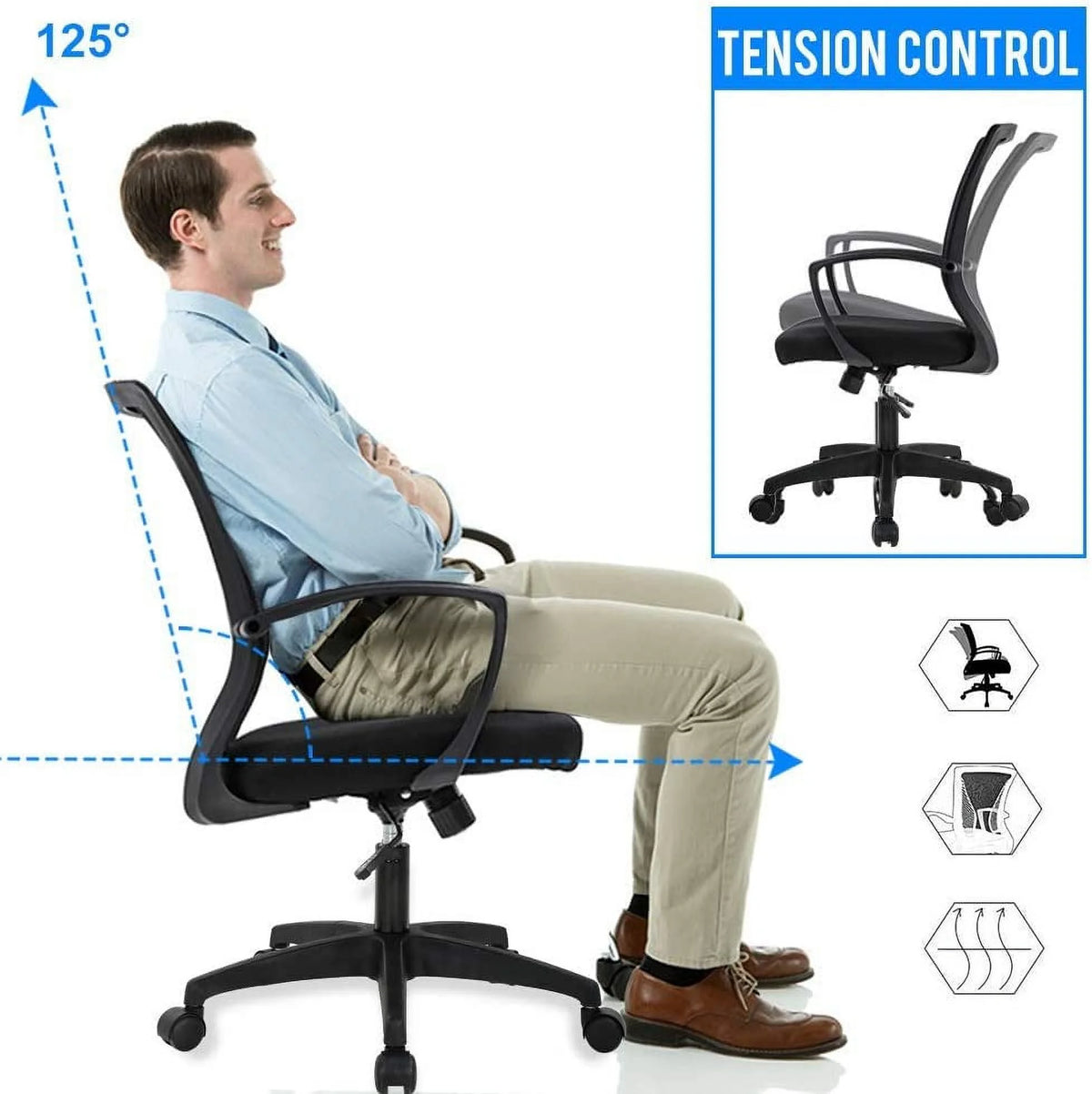 Black Ergonomic Mesh Office Chair with Lumbar Support W984591