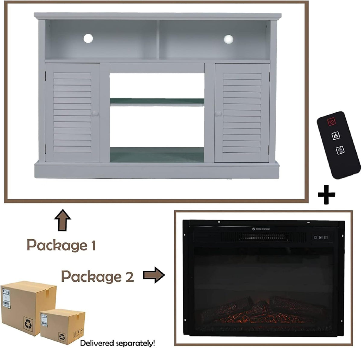 White Fireplace TV Stand with Adjustable Shelves U3324