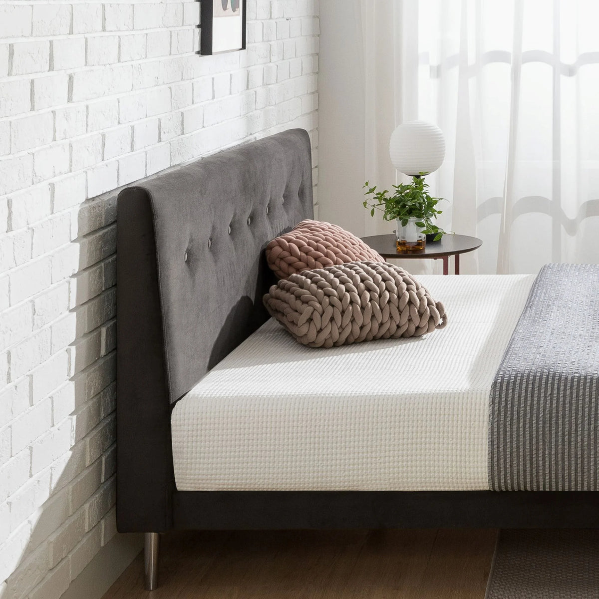 Charcoal Velvet Upholstered Queen Platform Bed Frame S556