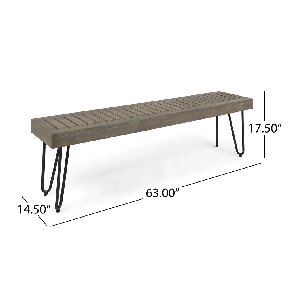 Grey Acacia Wood and Metal Bench P5815