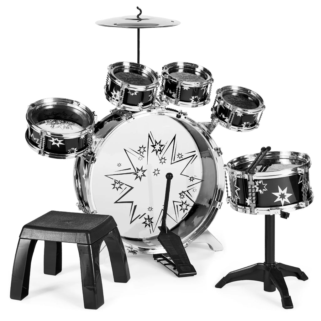 11-Piece Kids Drum Set with Stool and Drumsticks S57833