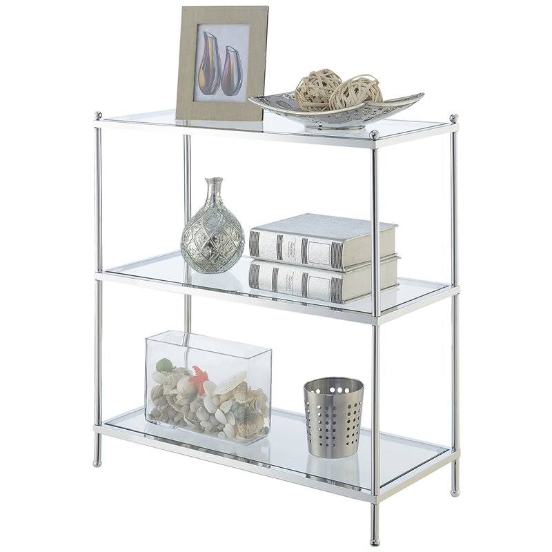 Three-Tier Bookcase in Clear Glass and Chrome A574