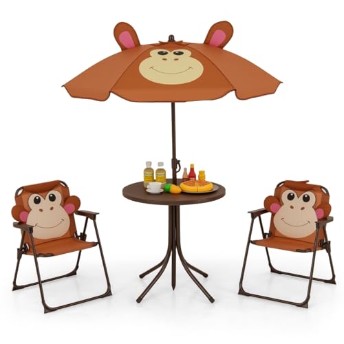 Kids Picnic Table with 2 Folding Chairs and Adjustable Umbrella M2758