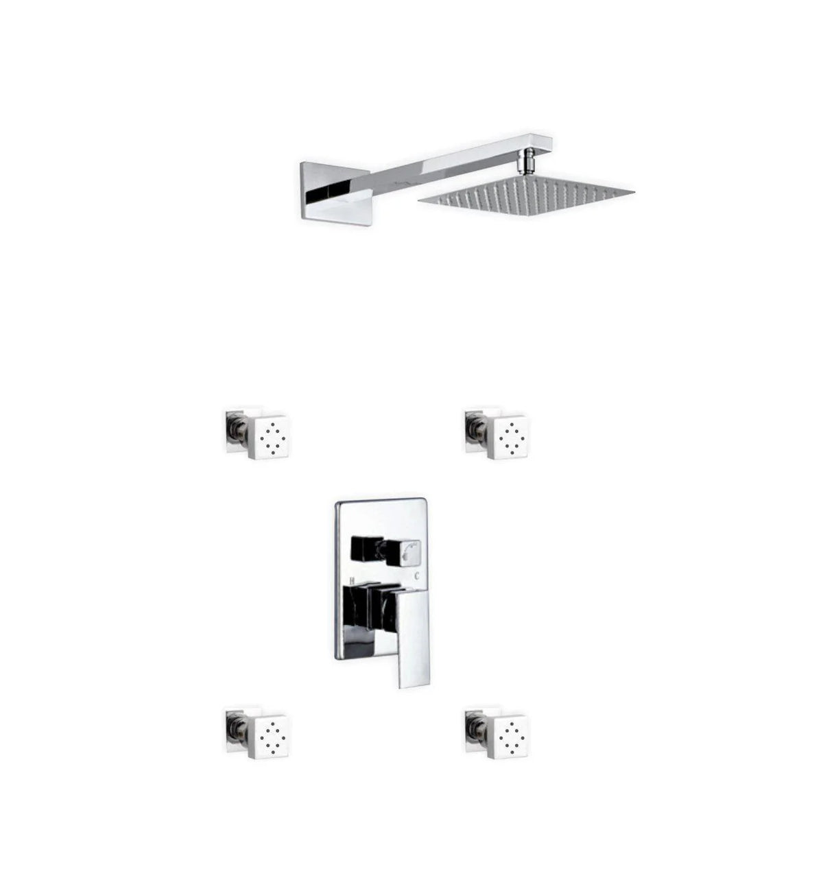 Brass Shower Set with 8 Square Rain Shower and 4 Body Jets N46118