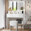 White Makeup Vanity with Lighted Mirror and Charging Station T20379