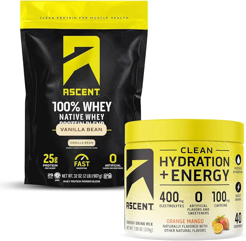100% Whey Protein Powder Vanilla Bean 2 lb & Electrolytes Orange Mango 40 Servings O57287