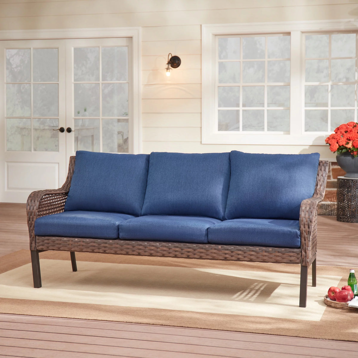 Blue Wicker Outdoor Sofa Q782