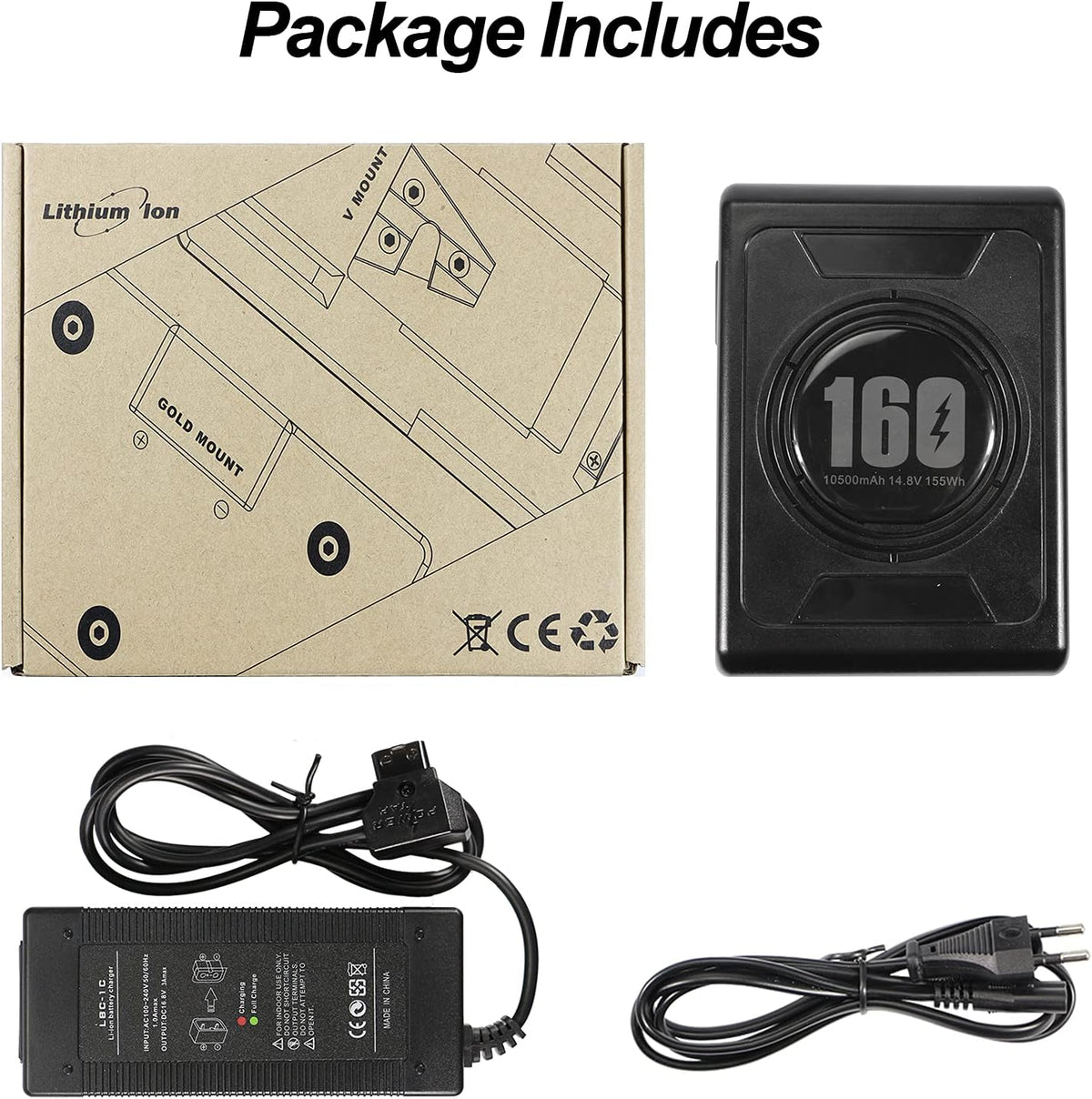 Gold Mount Battery 155Wh 10500mAh 14.8V with D-tap Charger and D-Tap Output Cable W7021