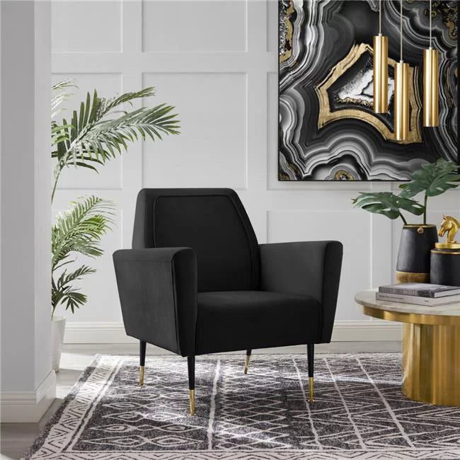 Black Velvet Accent Chair with Gold Tipped Legs J43519