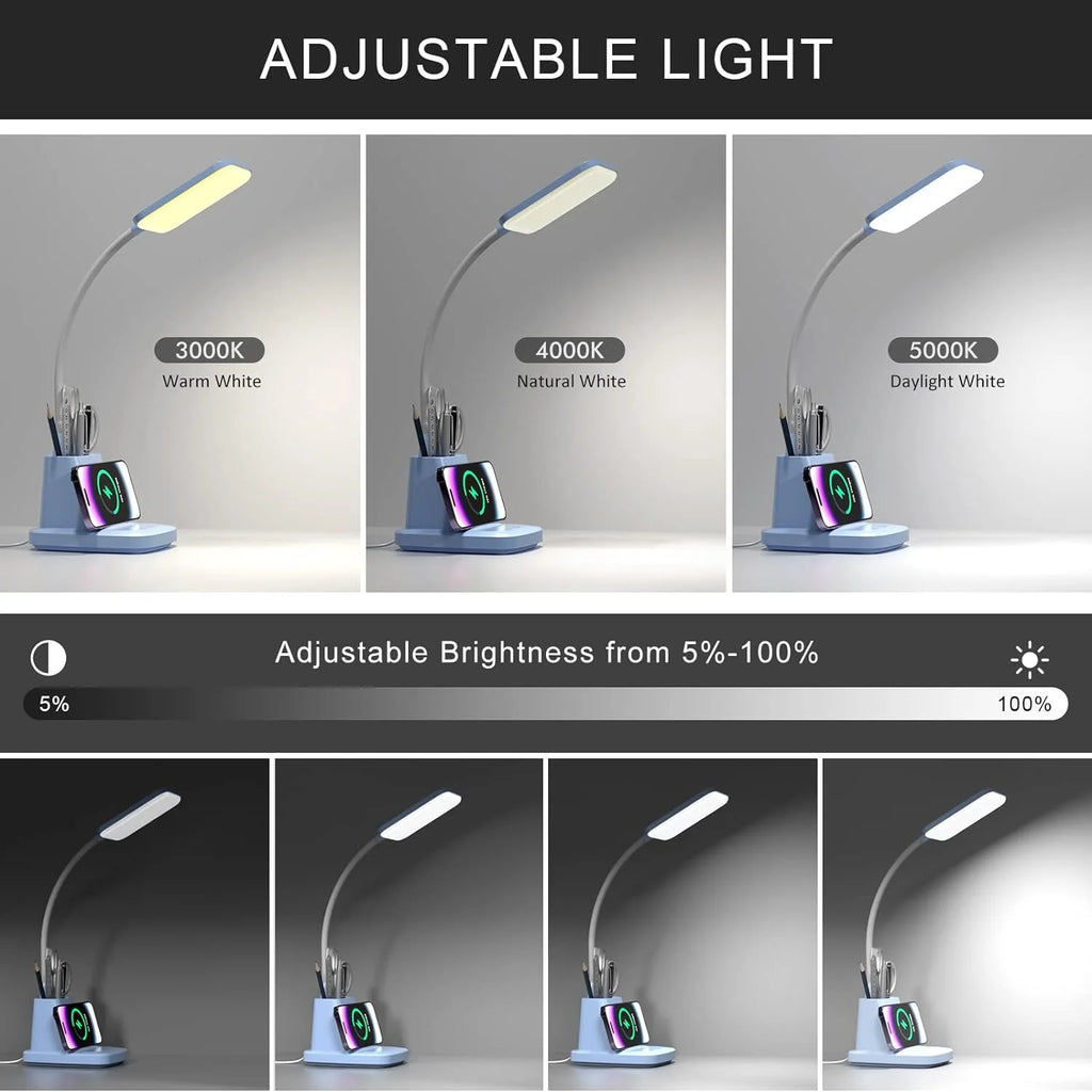 LED Desk Lamp with Wireless Charger Pen Holder C716629