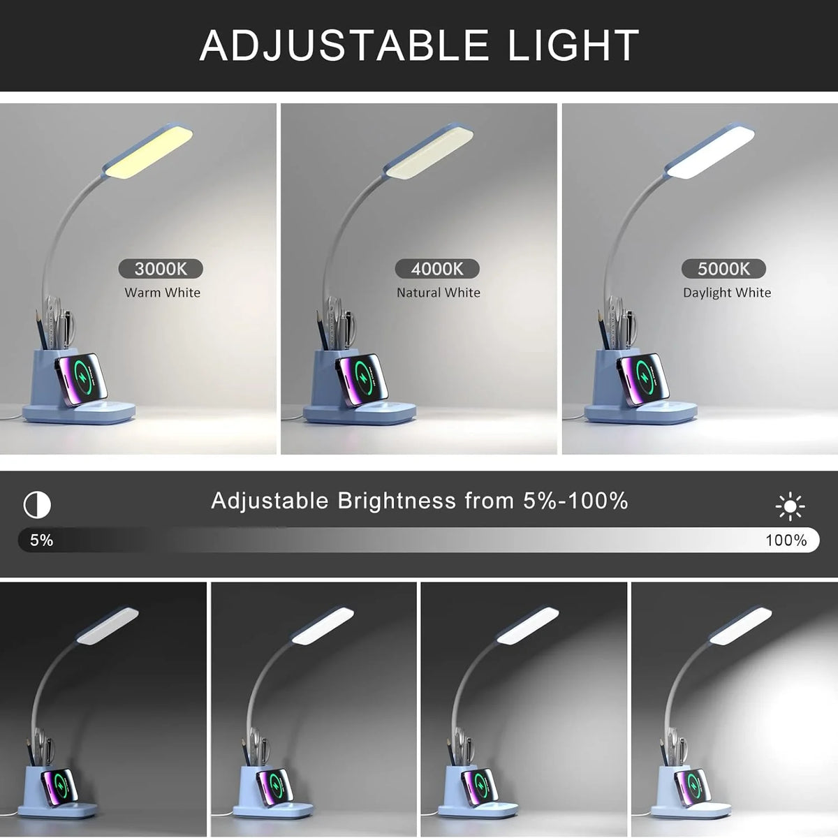 LED Desk Lamp with Wireless Charger Pen Holder C716629