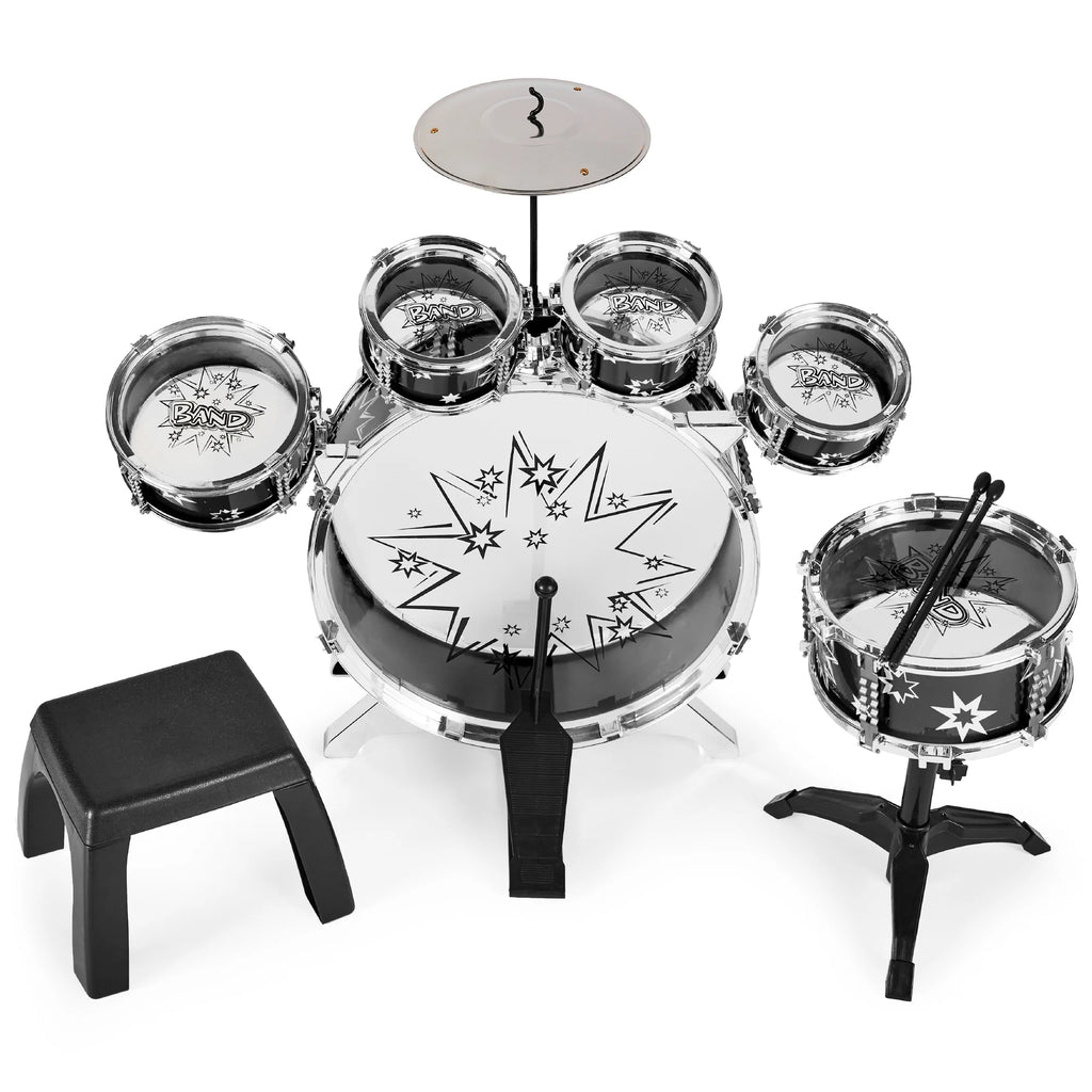 11-Piece Kids Drum Set with Stool and Drumsticks S57833