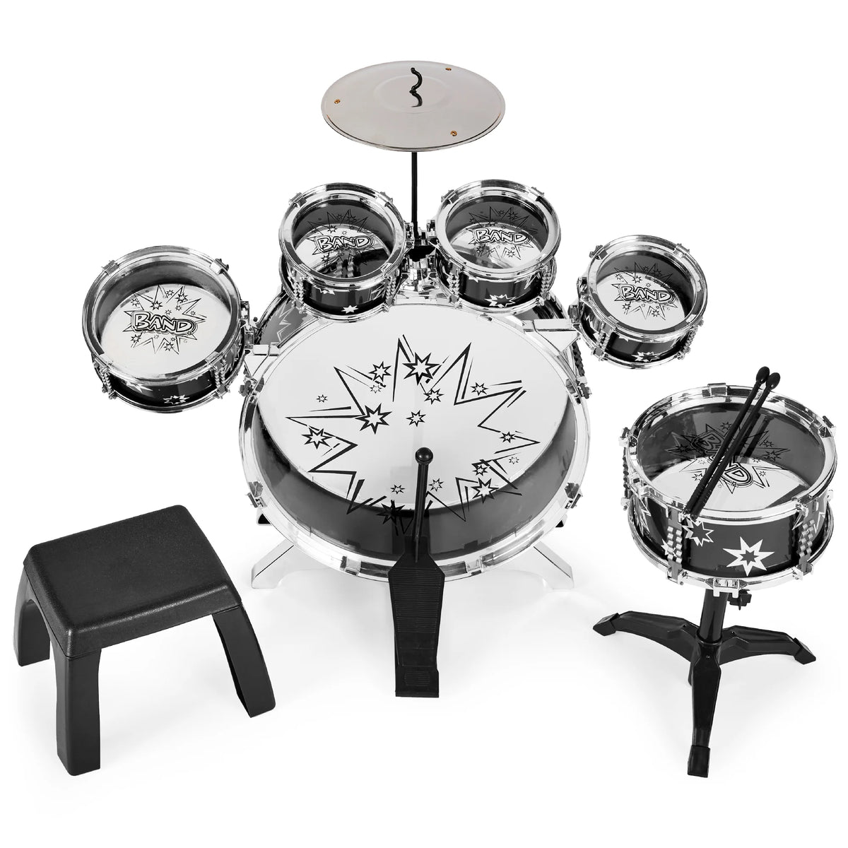 11-Piece Kids Drum Set with Stool and Drumsticks S57833