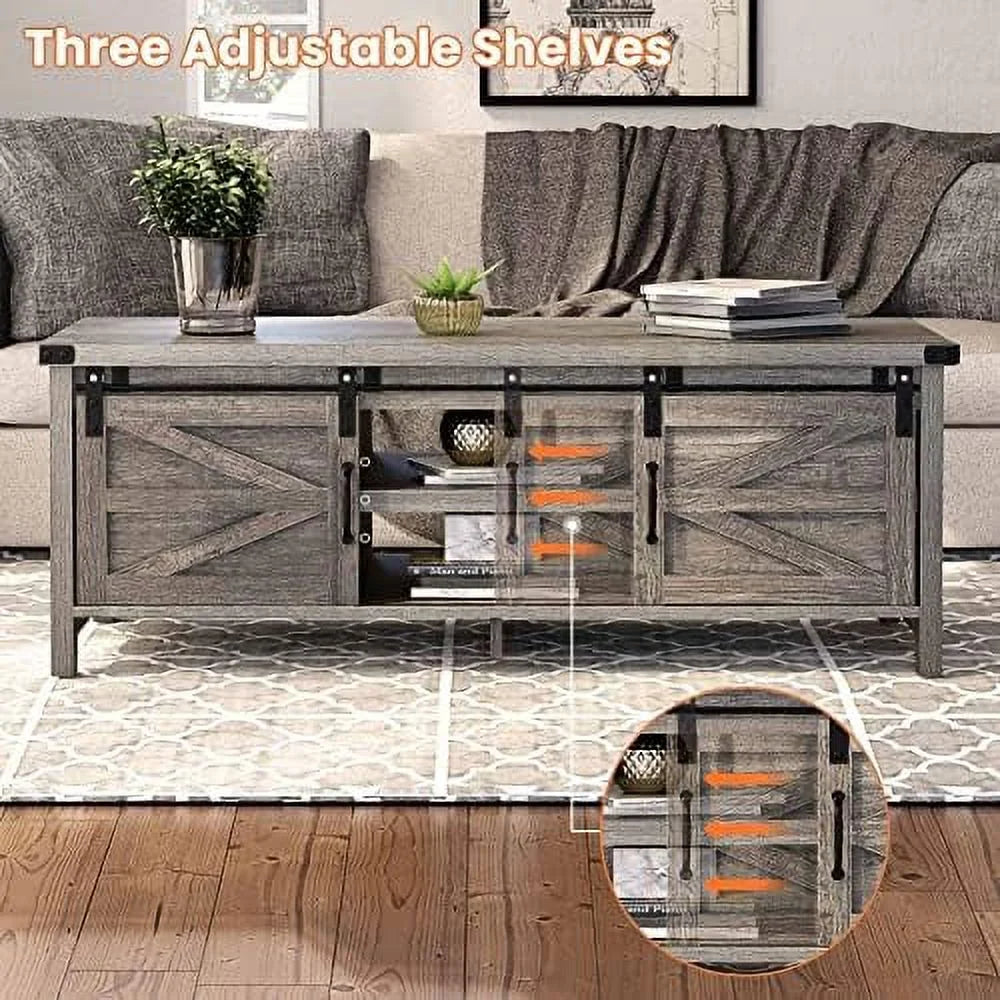 Farmhouse Coffee Table with Hidden Compartment and Cabinets Shelves Q97593