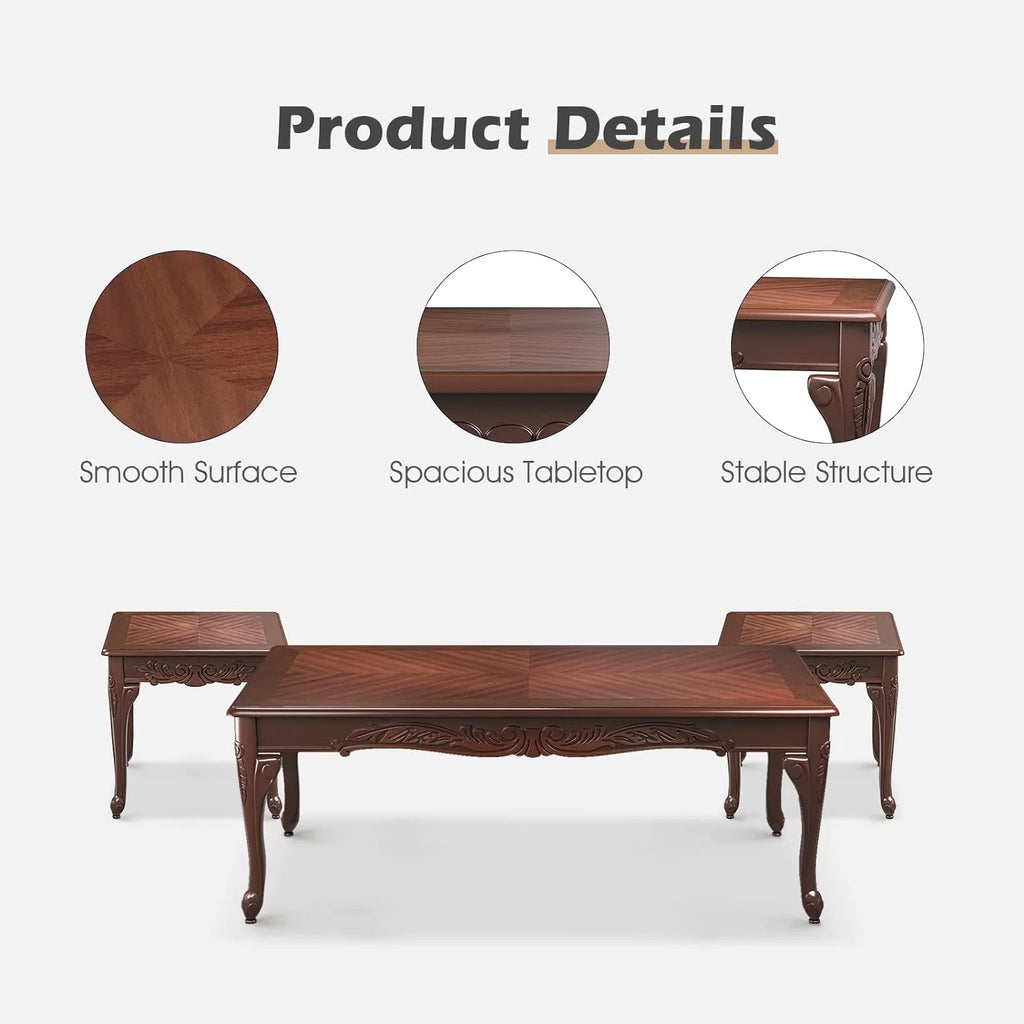 3 Piece Wood Coffee Table Set with 2 End Tables H186648