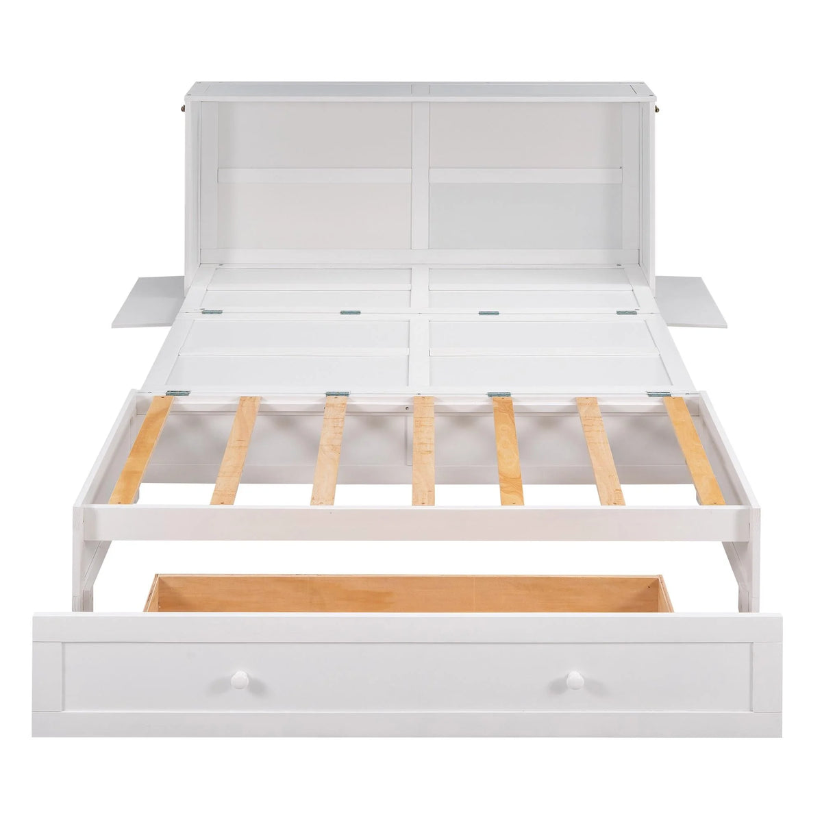 White Queen Size Wood Murphy Bed Cabinet with Storage Drawer Y44516