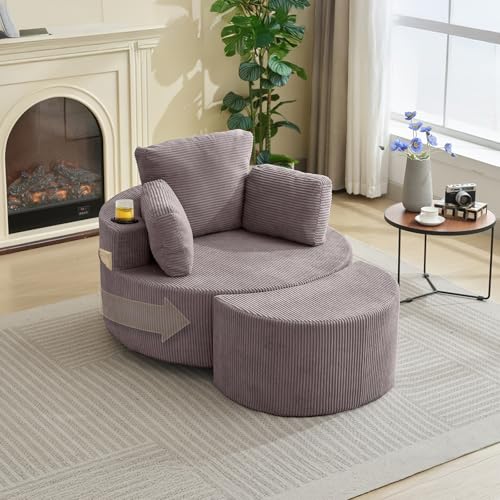 37" W Upholstered Round Barrel Accent Chair with Ottoman R722