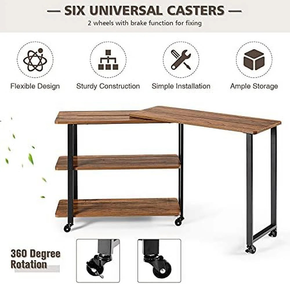 L-Shaped Corner Desk with 2-Tier Mobile End Table O3818
