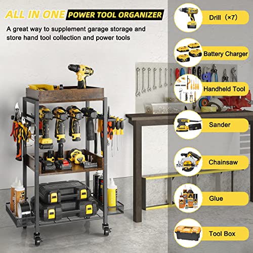 Power Tool Organizer with Rolling Cart and Open Tool Chest Cabinet U141630