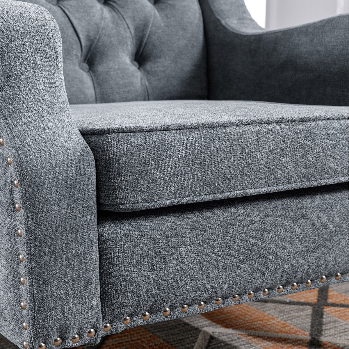 Gray Linen Fabric Button Tufted Accent Chair F8239