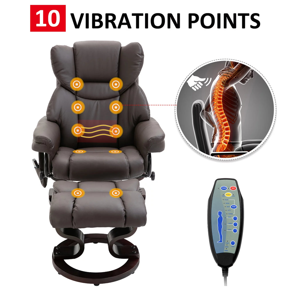 Brown Faux Leather Massage Recliner Chair with Footrest B414