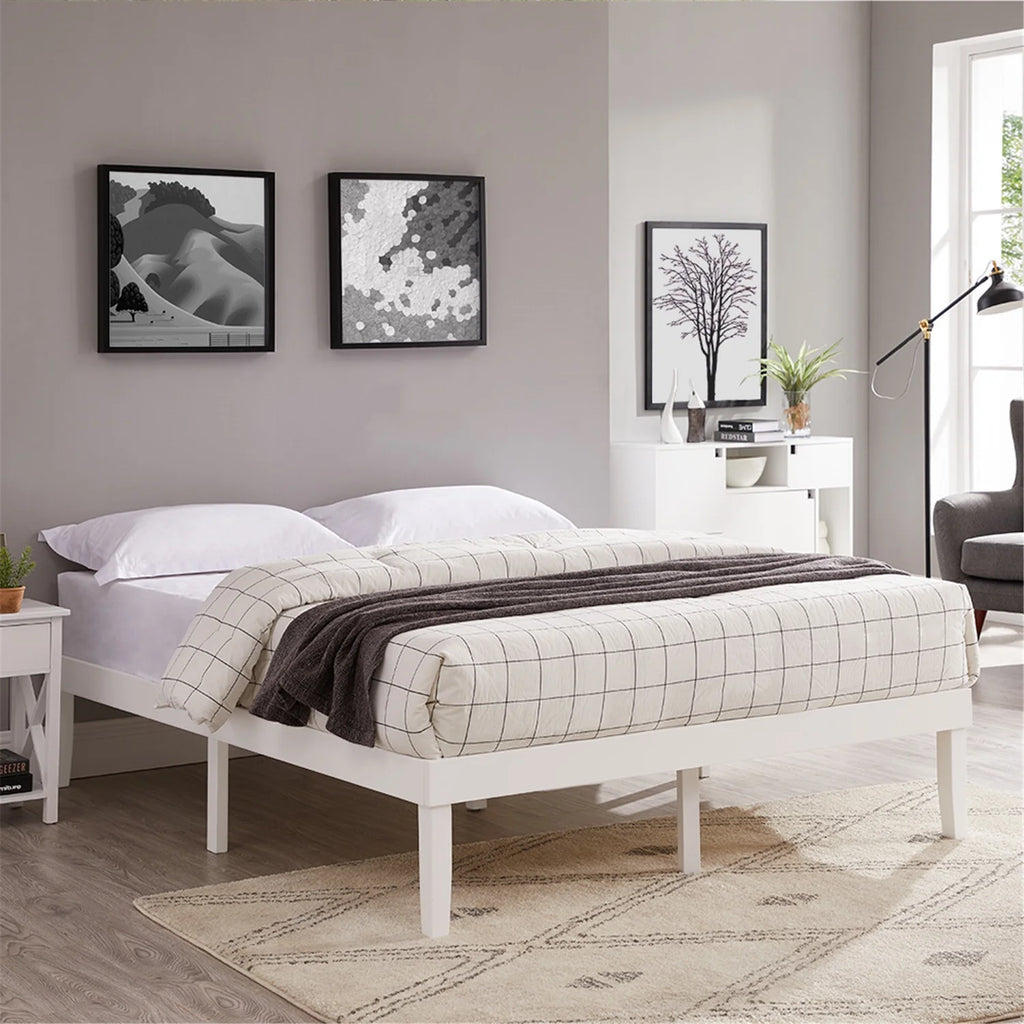 King Solid Wood Platform Bed Frame with Wooden Slats V89332