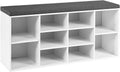 White Shoe Storage Bench with Cushion and Adjustable Shelves Y879471