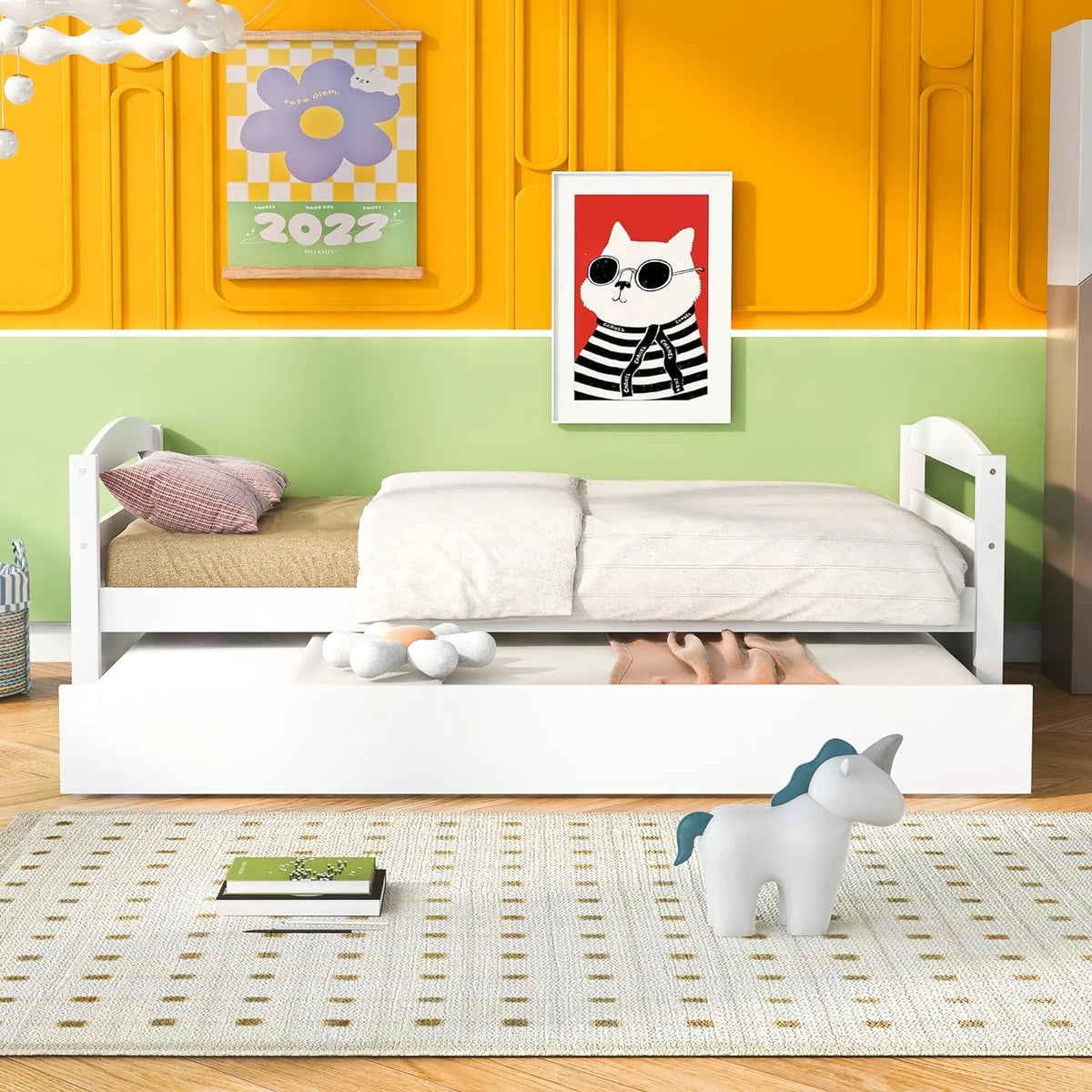 White Wood Daybed With Trundle O564