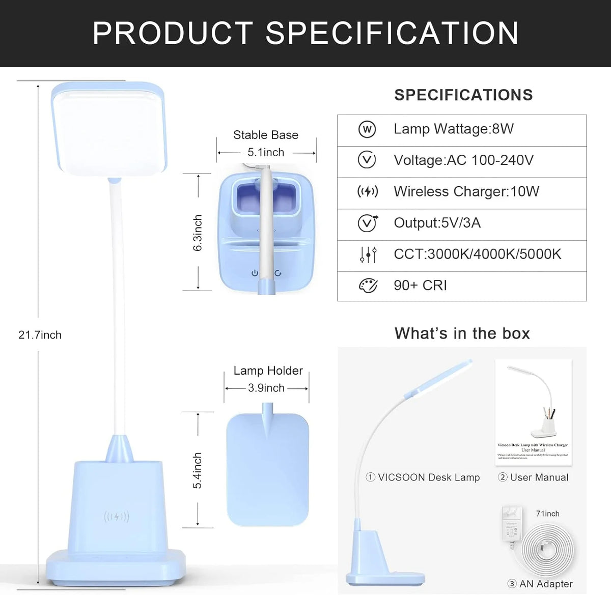 LED Desk Lamp with Wireless Charger Pen Holder C716629